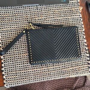 Black Quilted Wristlet with Gold Studs